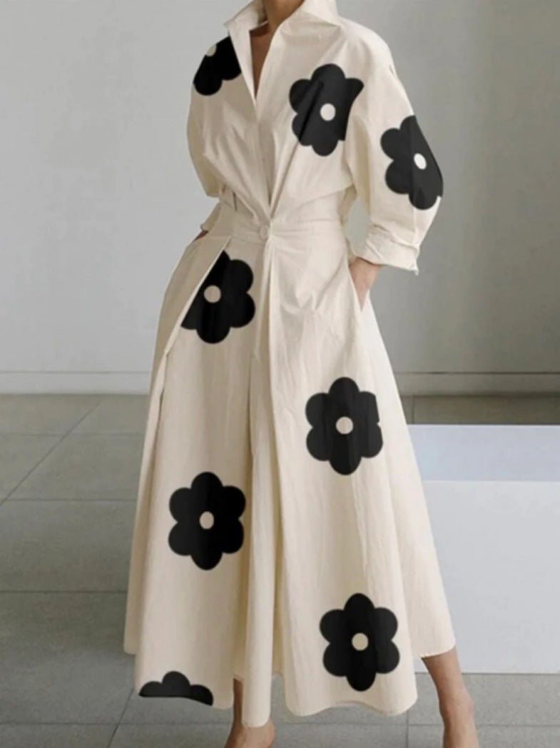 Robe à manches longues avec taille élastique et jupe évasée - Allomarc.com