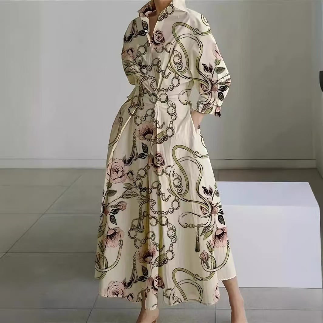 Robe à manches longues avec taille élastique et jupe évasée - Allomarc.com