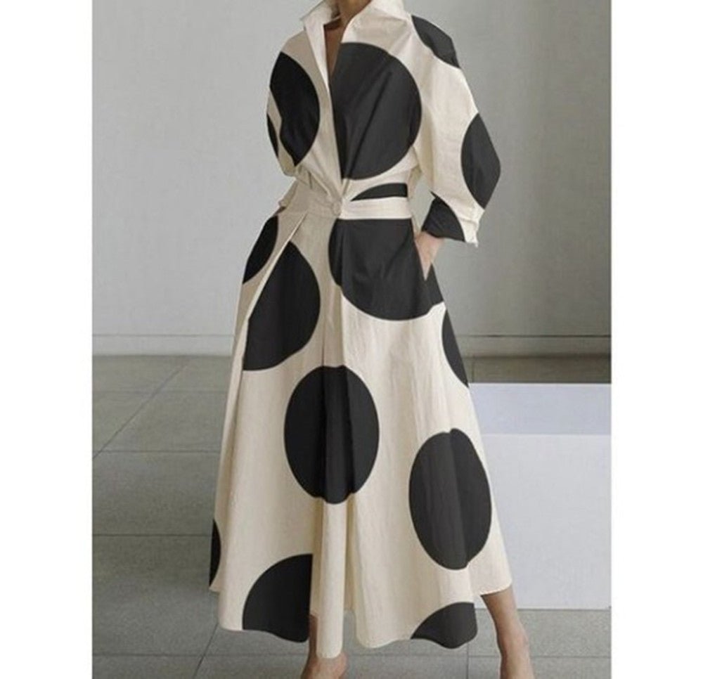Robe à manches longues avec taille élastique et jupe évasée - Allomarc.com