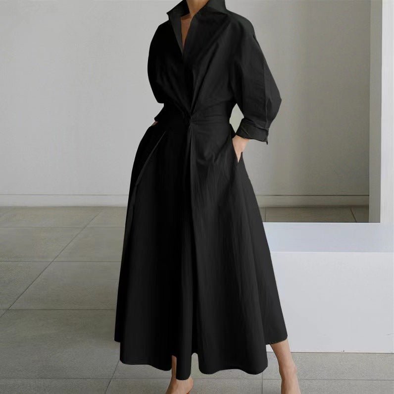 Robe à manches longues avec taille élastique et jupe évasée - Allomarc.com