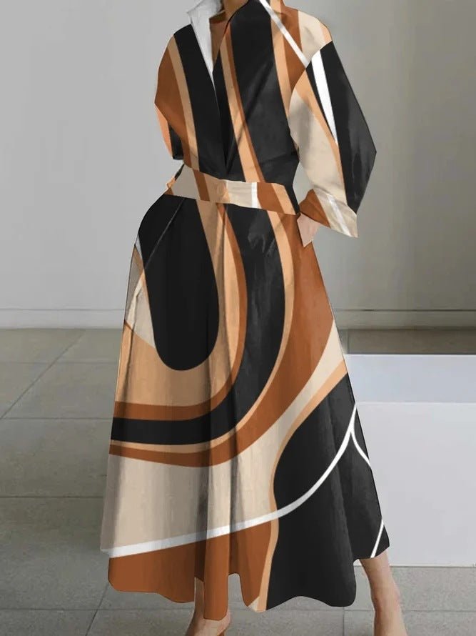 Robe à manches longues avec taille élastique et jupe évasée - Allomarc.com