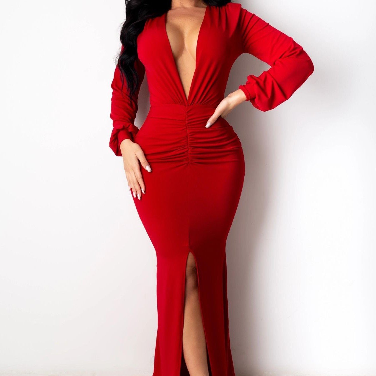 Robe de Soirée Slim - Fit Femme à Décolleté en V - Allomarc.com