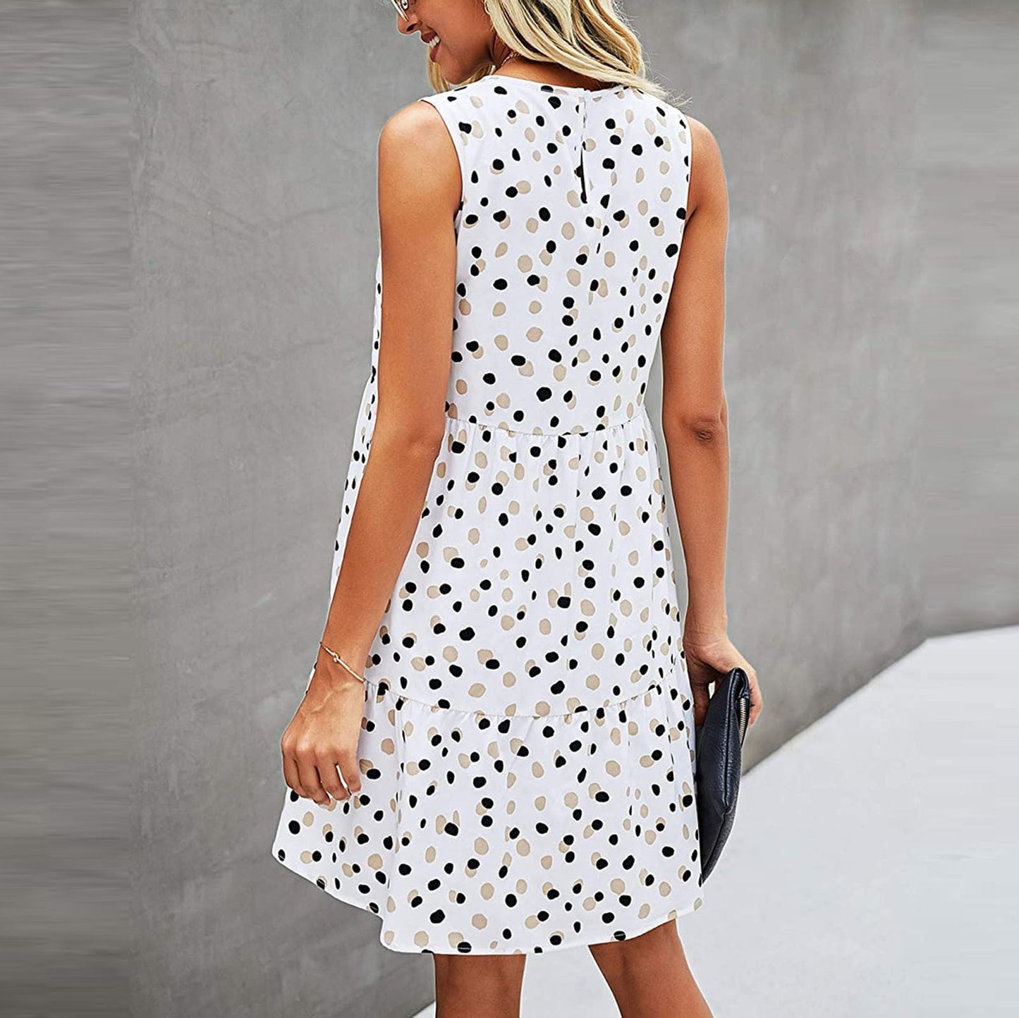 Robe d'Été à Pois sans Manches pour Femmes avec Poche - Robe Mini Décontractée - Allomarc.com
