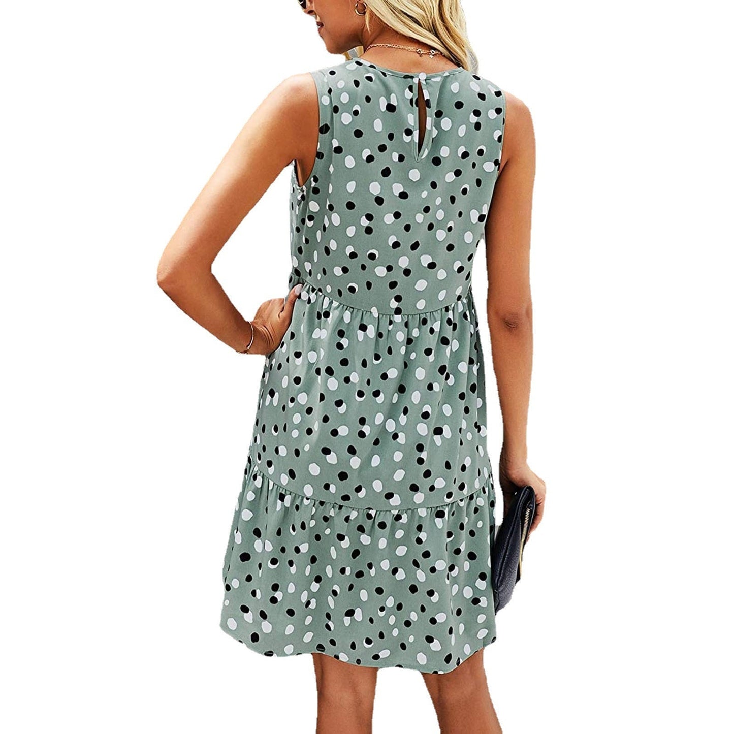 Robe d'Été à Pois sans Manches pour Femmes avec Poche - Robe Mini Décontractée - Allomarc.com