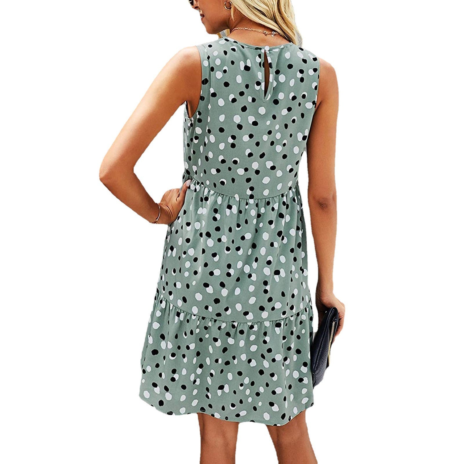 Robe d'Été à Pois sans Manches pour Femmes avec Poche - Robe Mini Décontractée - Allomarc.com