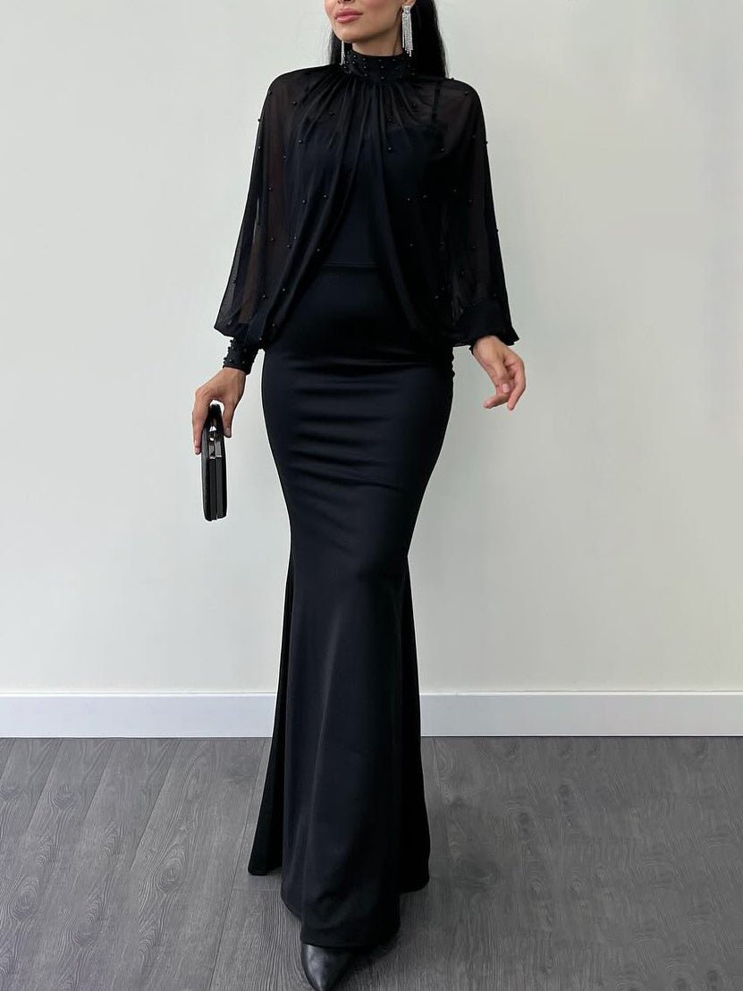 Robe Deux Pièces en Maille à Col Halter avec Perles - Allomarc.com