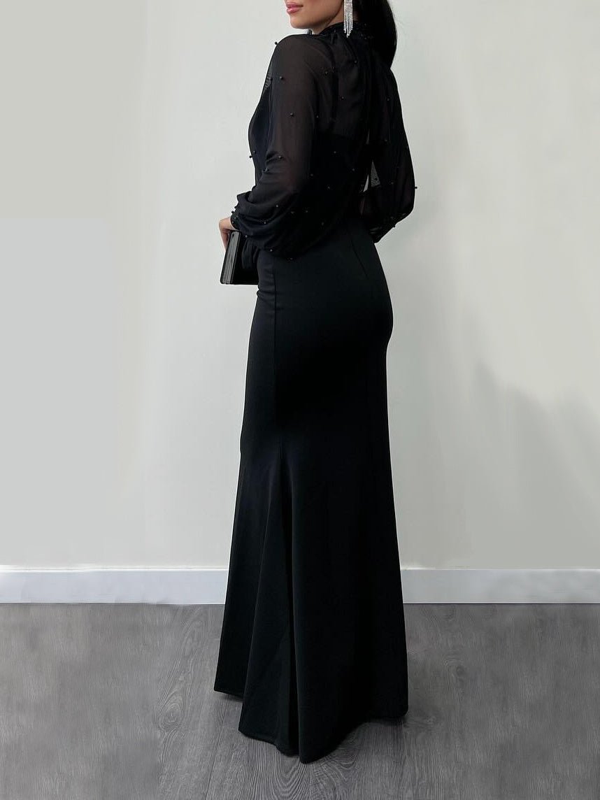 Robe Deux Pièces en Maille à Col Halter avec Perles - Allomarc.com