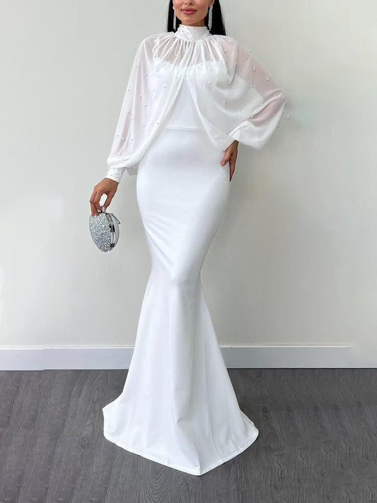 Robe Deux Pièces en Maille à Col Halter avec Perles - Allomarc.com