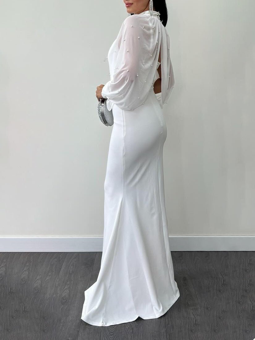 Robe Deux Pièces en Maille à Col Halter avec Perles - Allomarc.com