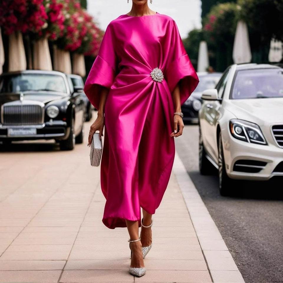 Robe Élégante avec Perles et Satin pour Femmes - Allomarc.com