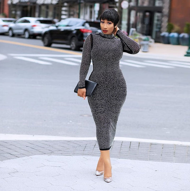 Robe en Maille Étroite Avec Strass Pour Femmes - Allomarc.com