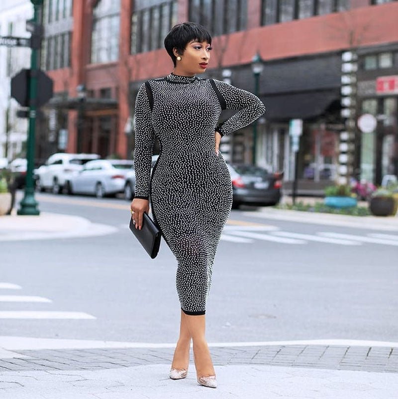 Robe en Maille Étroite Avec Strass Pour Femmes - Allomarc.com