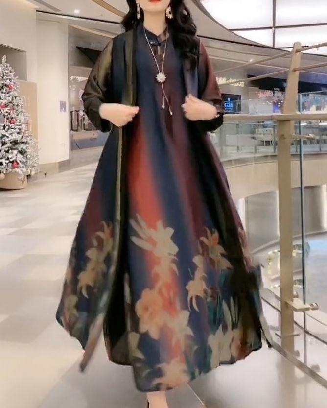 Robe en Soie Artificielle Mélangée à Imprimé - Ensemble Deux Pièces - Allomarc.com