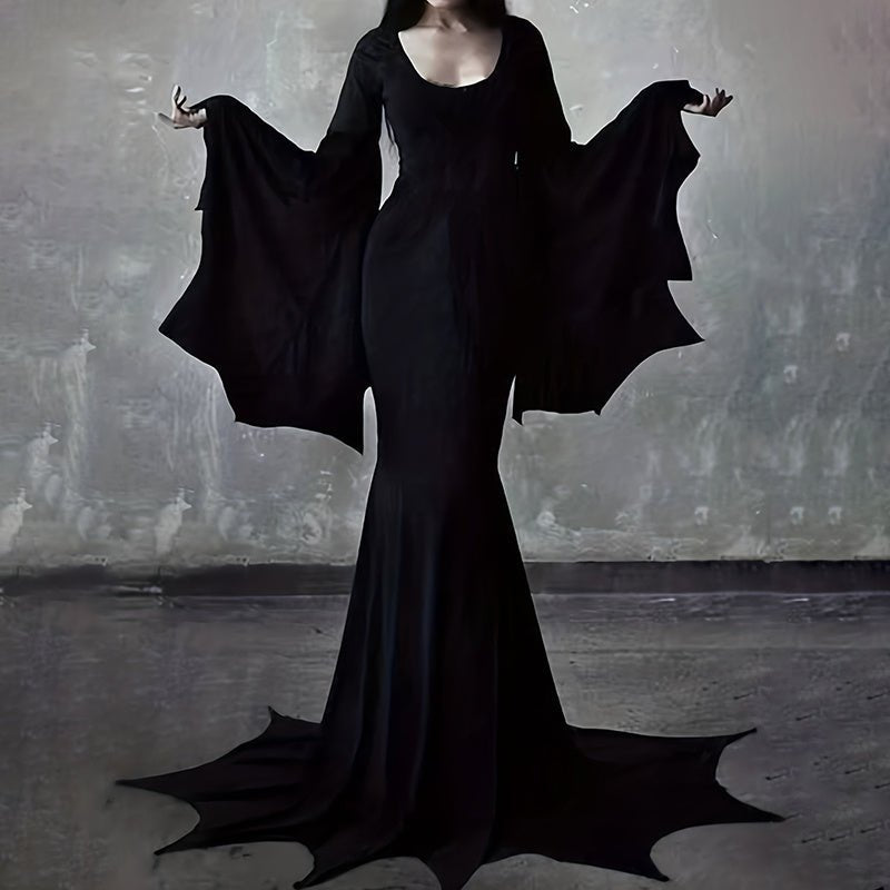 Robe Gothique Noire Femme avec Manches Chauve - Souris pour Halloween - Allomarc.com