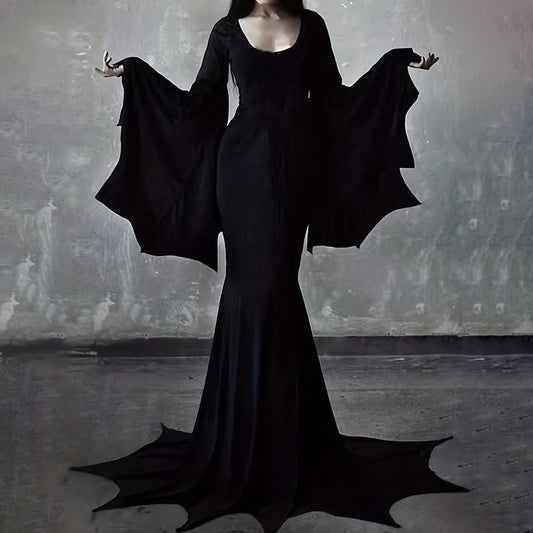 Robe Gothique Noire Femme avec Manches Chauve - Souris pour Halloween - Allomarc.com