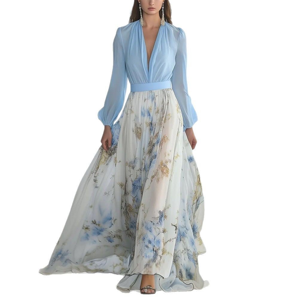 Robe Longue À Manches Imprimée Avec Décolleté en V - Allomarc.com