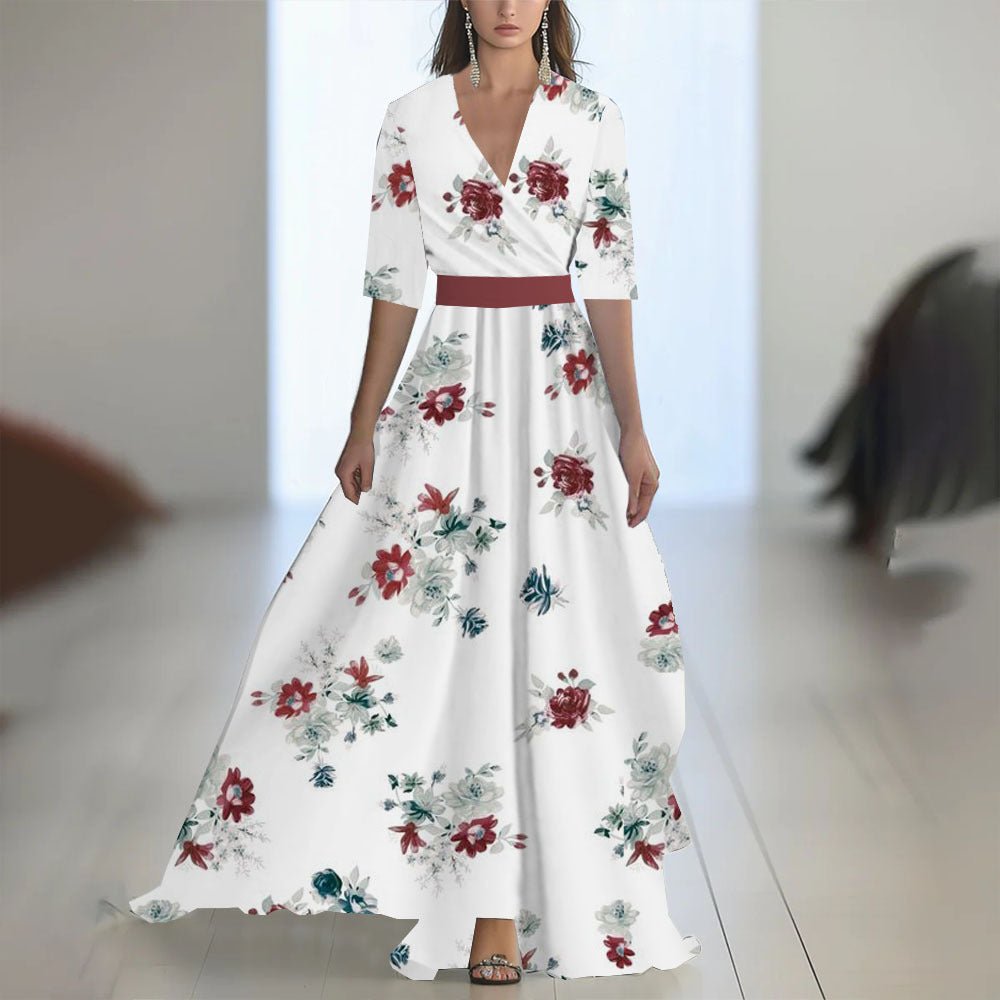 Robe Longue À Manches Imprimée Avec Décolleté en V - Allomarc.com