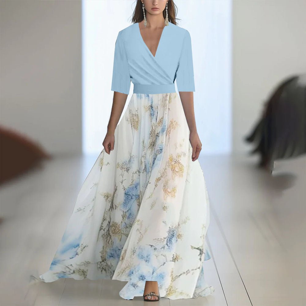 Robe Longue À Manches Imprimée Avec Décolleté en V - Allomarc.com