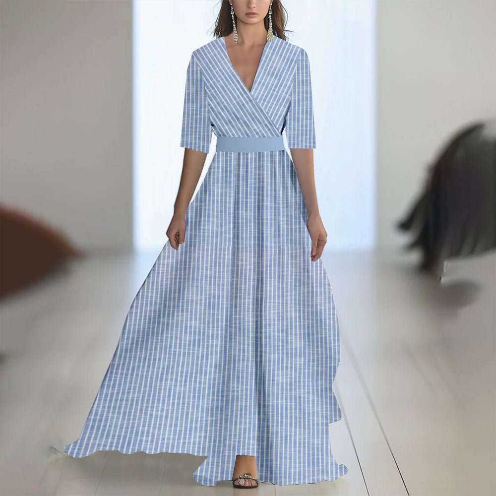Robe Longue À Manches Imprimée Avec Décolleté en V - Allomarc.com