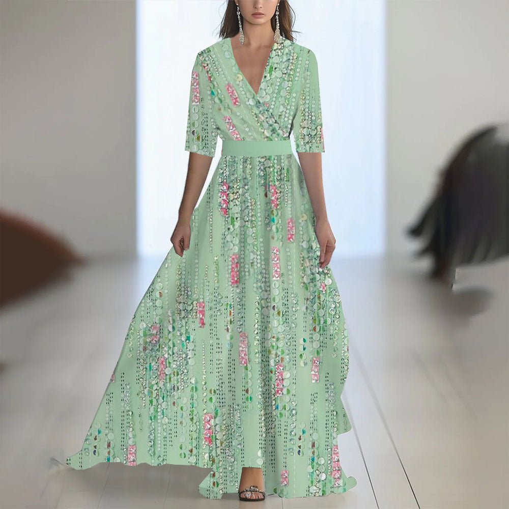 Robe Longue À Manches Imprimée Avec Décolleté en V - Allomarc.com