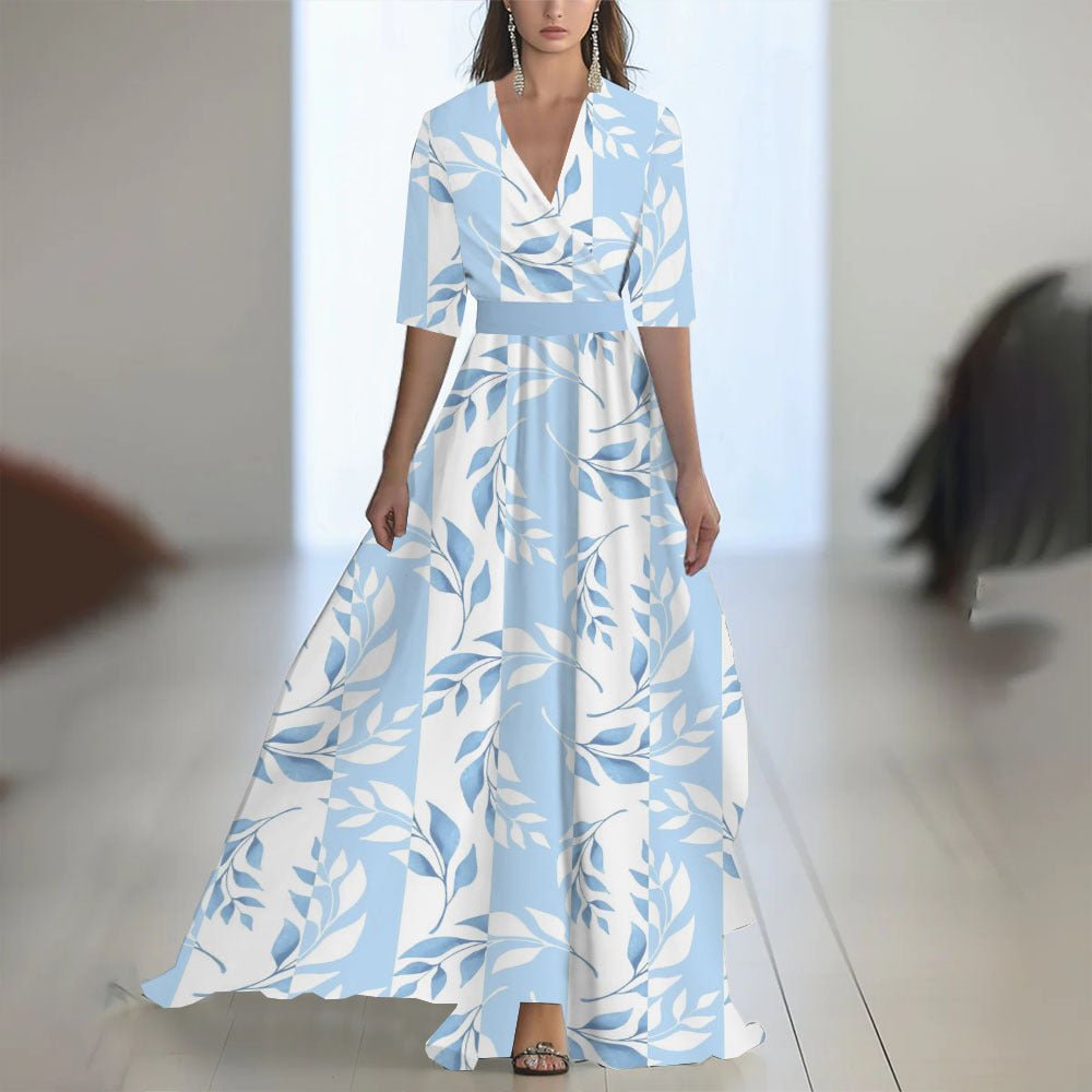 Robe Longue À Manches Imprimée Avec Décolleté en V - Allomarc.com