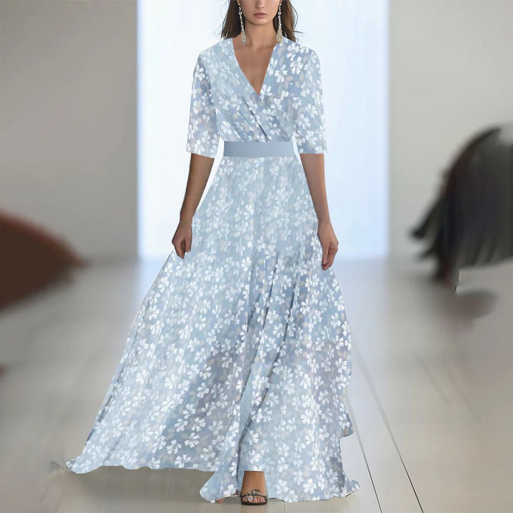 Robe Longue À Manches Imprimée Avec Décolleté en V - Allomarc.com