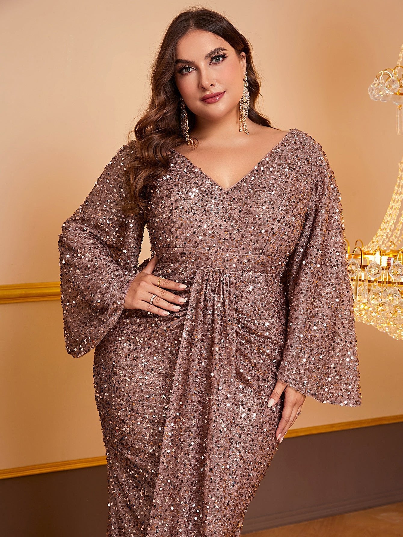 Robe Longue à Manches Longues en Sequin pour Femmes - Allomarc.com