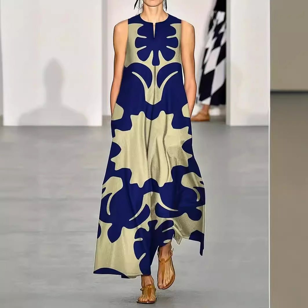 Robe Longue Imprimée V - neck au Style Français - Allomarc.com