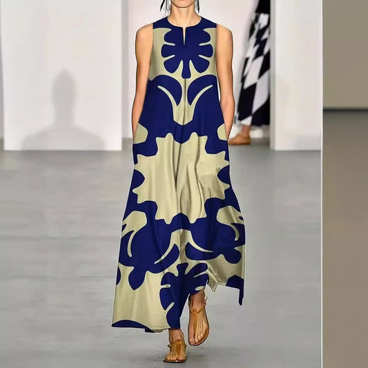 Robe Longue Imprimée V - neck au Style Français - Allomarc.com