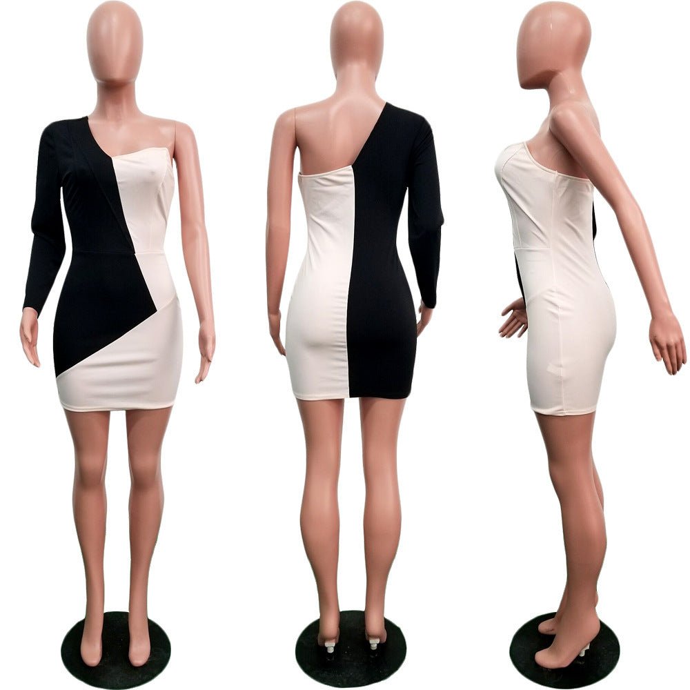 Robe Sexy Slim Fit Asymétrique à Manches Longues avec Détails en Contraste - Allomarc.com