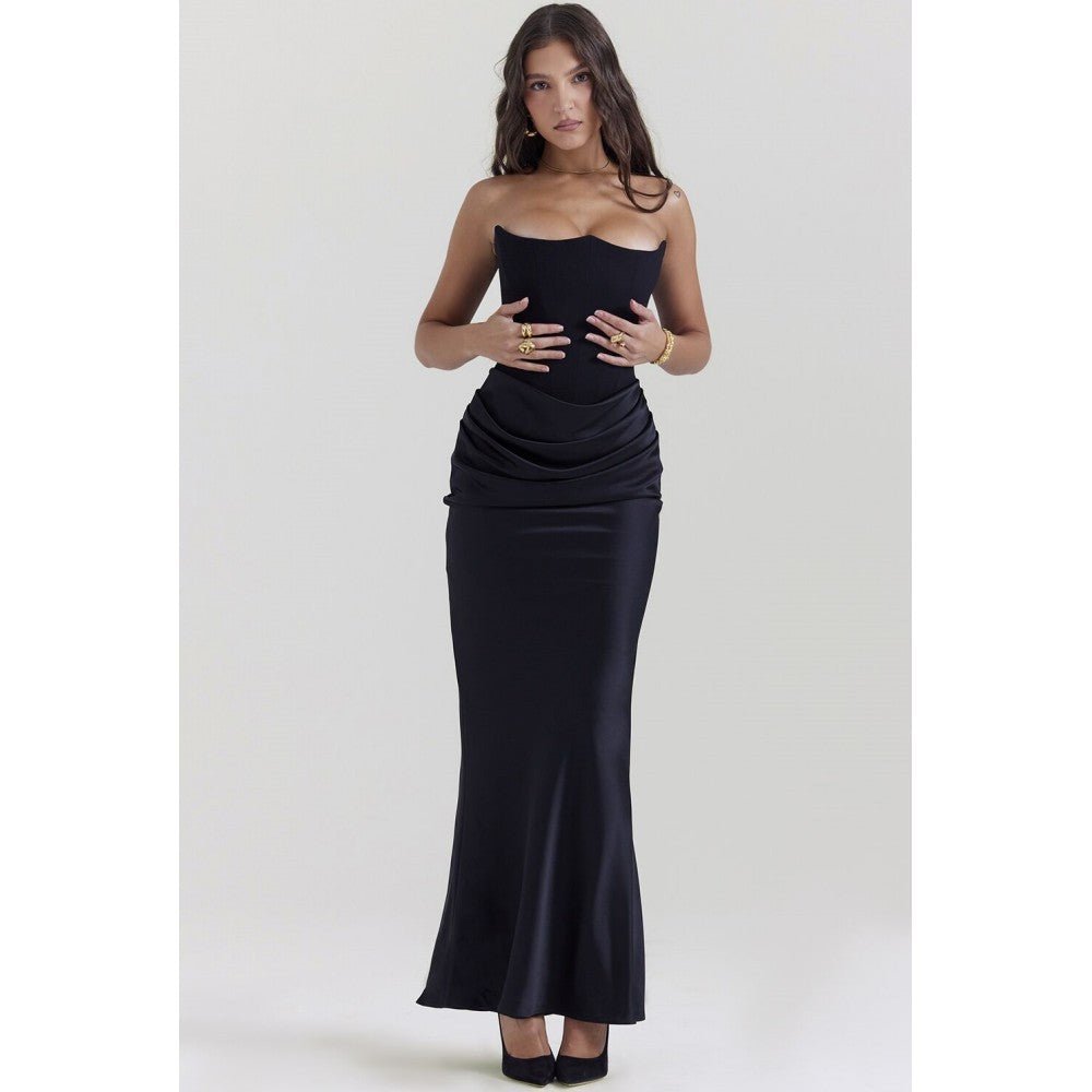 Robe Slimming Fishbone Off - Shoulder en Soie pour Femmes - Allomarc.com