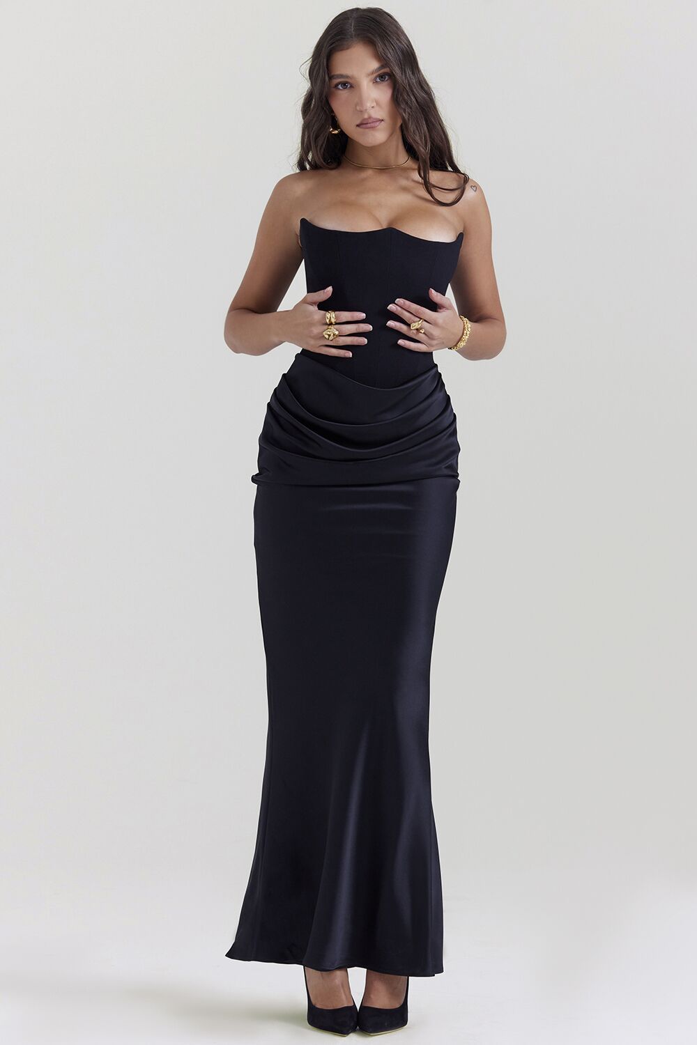 Robe Slimming Fishbone Off - Shoulder en Soie pour Femmes - Allomarc.com