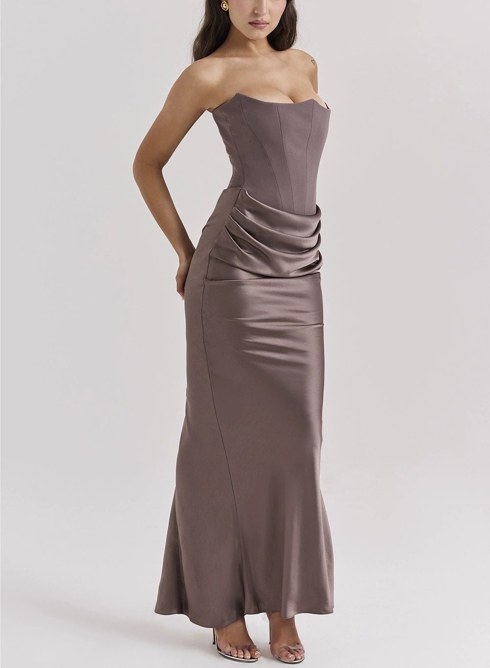 Robe Slimming Fishbone Off - Shoulder en Soie pour Femmes - Allomarc.com