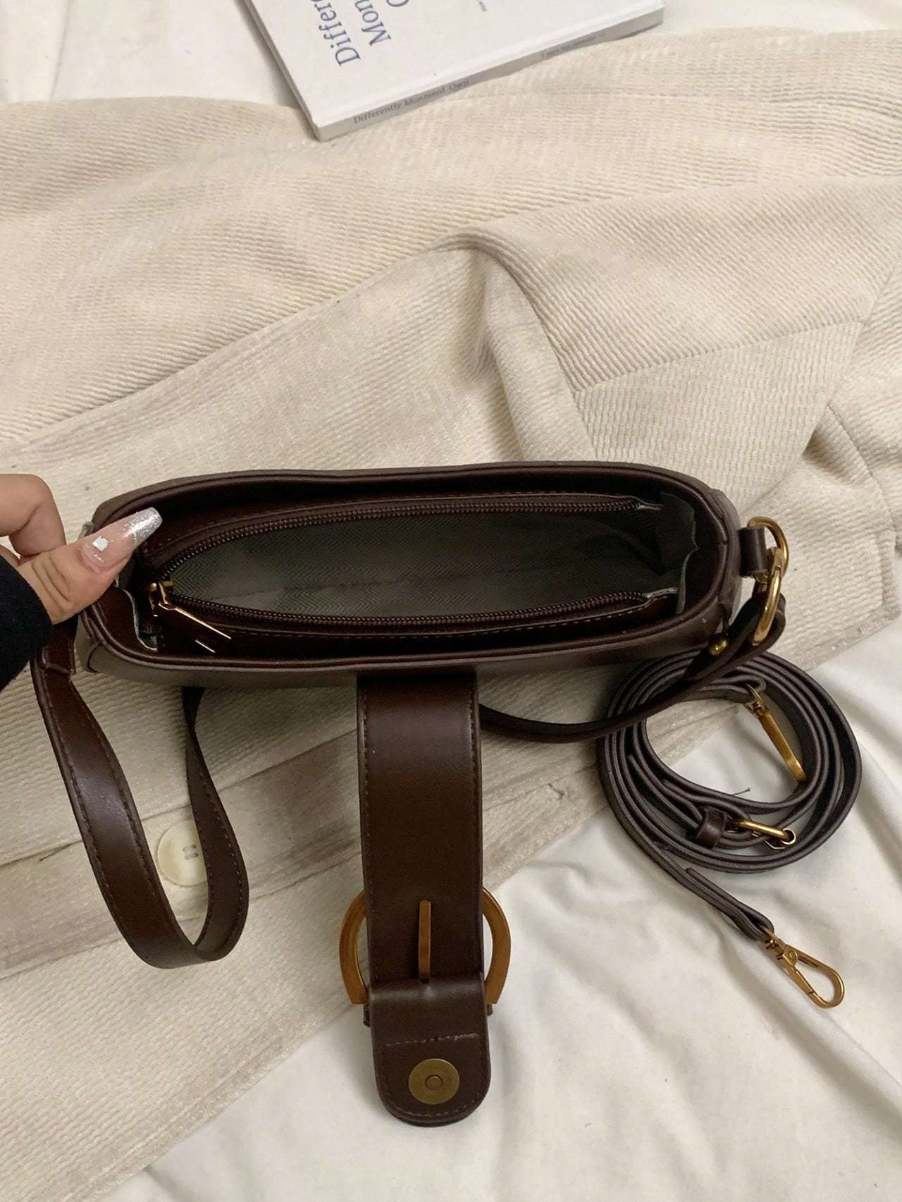 Sac à bandoulière en suède rétro pour femmes, couleur unie, à double sangle, tendance automne - hiver - Allomarc.com