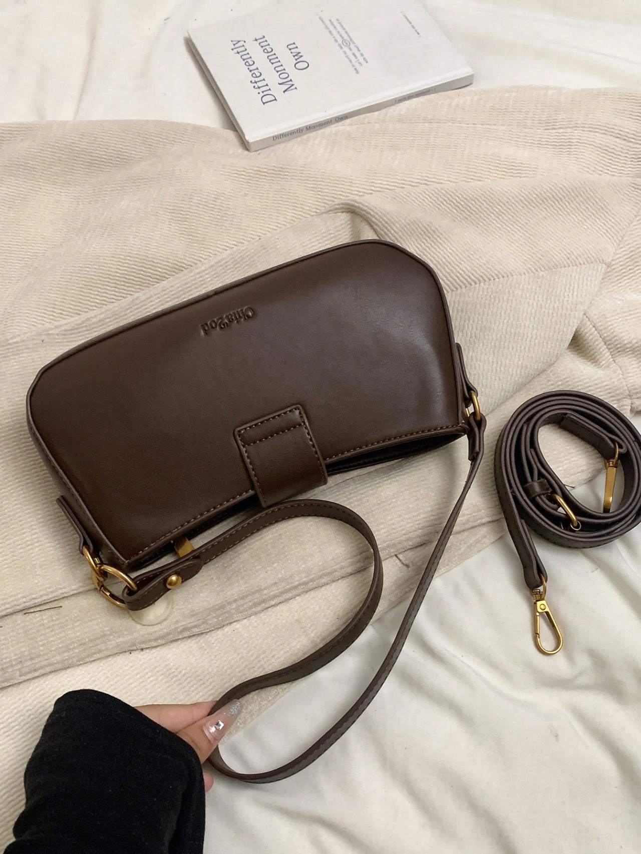 Sac à bandoulière en suède rétro pour femmes, couleur unie, à double sangle, tendance automne - hiver - Allomarc.com