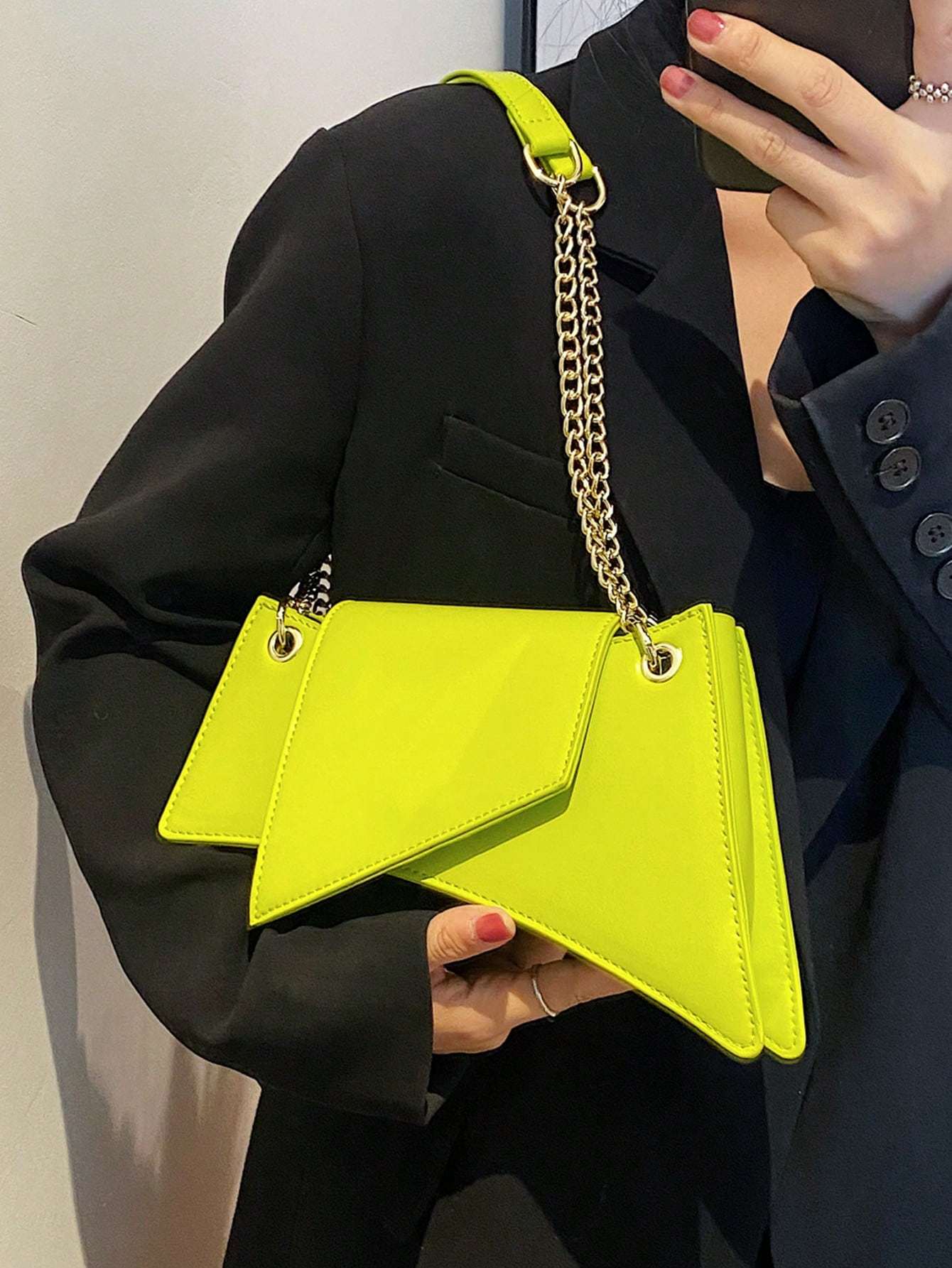 Sac à main en PU cuir texturé vert néon avec motif en pierre - Allomarc.com