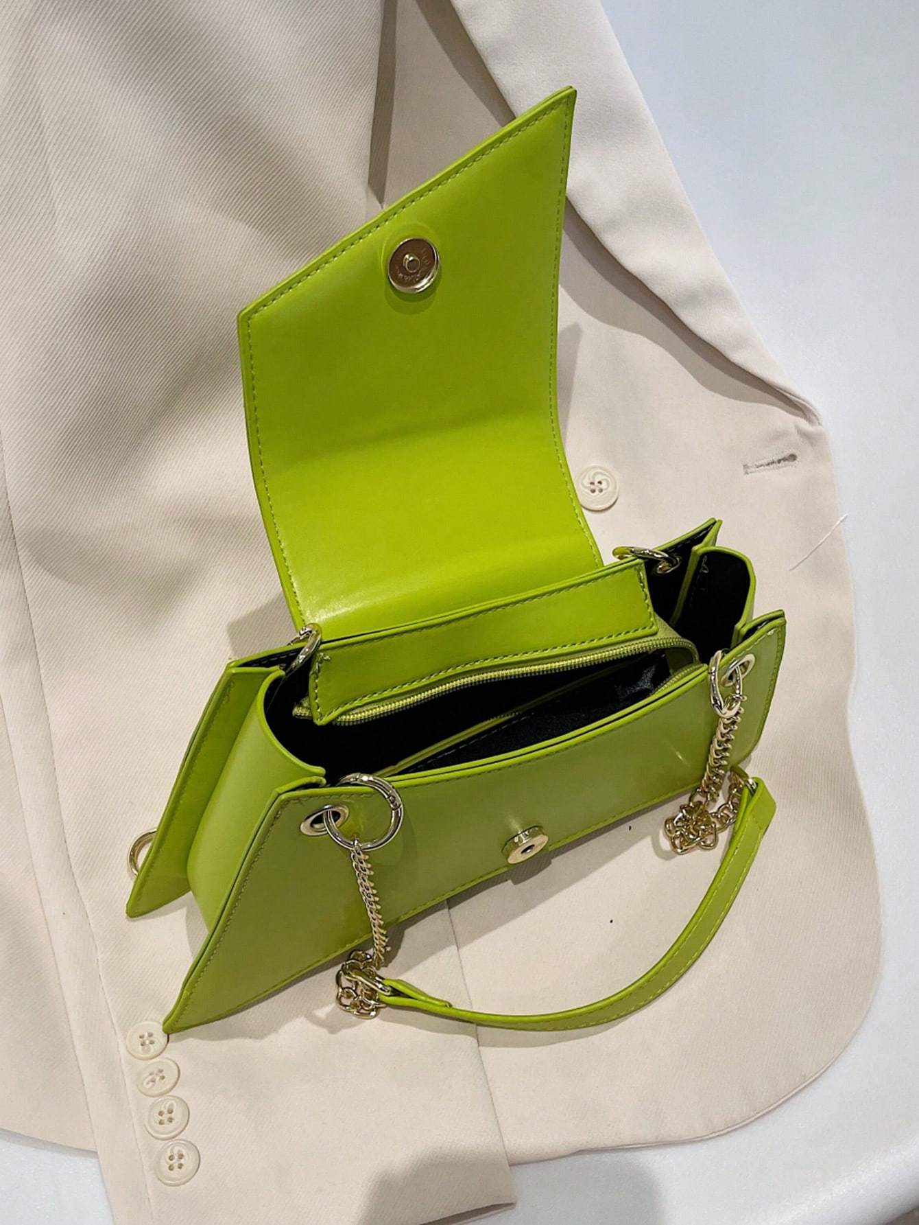Sac à main en PU cuir texturé vert néon avec motif en pierre - Allomarc.com