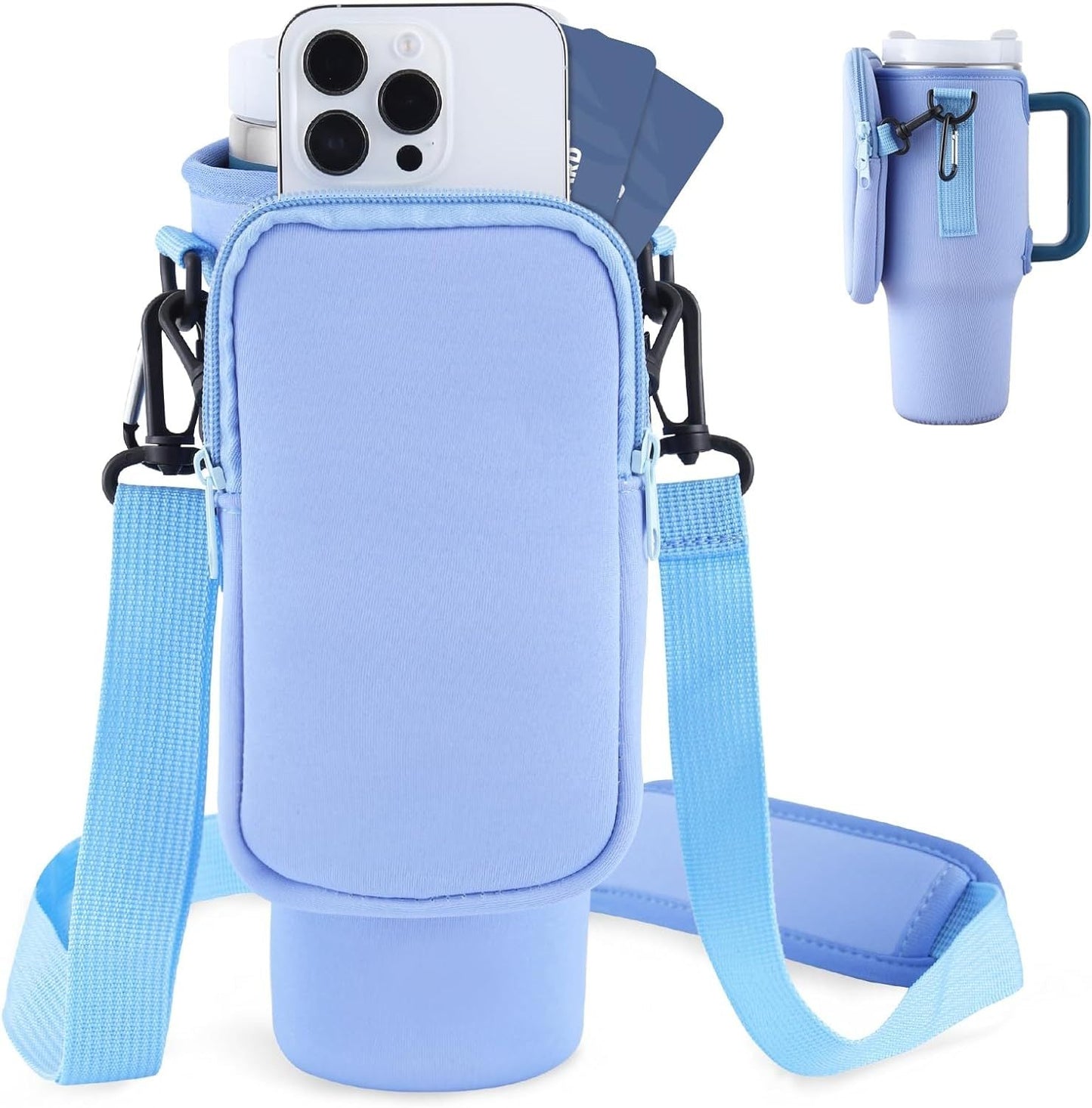 Sac de Transport pour Bouteille d'Eau Slok, Compatible avec Tumbler 40oz, Support Moderne avec Sangle Ajustable pour Randonnée et Sports - Bleu Violet - Allomarc.com