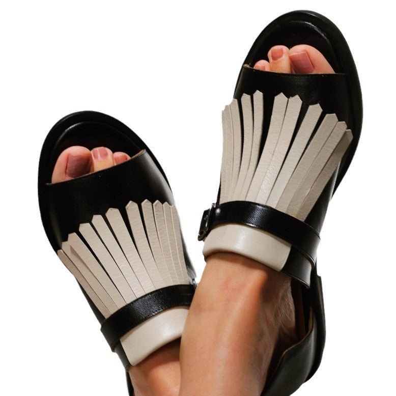 Sandales Plage Femme à Talon Plat avec Franges, Taille 40 - 43 - Allomarc.com