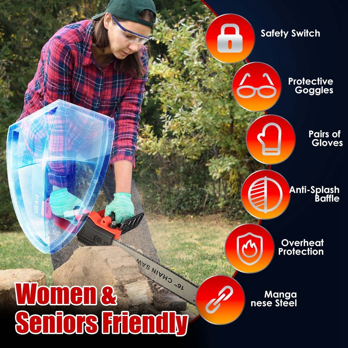 Scie Électrique Sans Fil 16 Pouces avec 2 Piles 21V et Chargeur - Allomarc.com