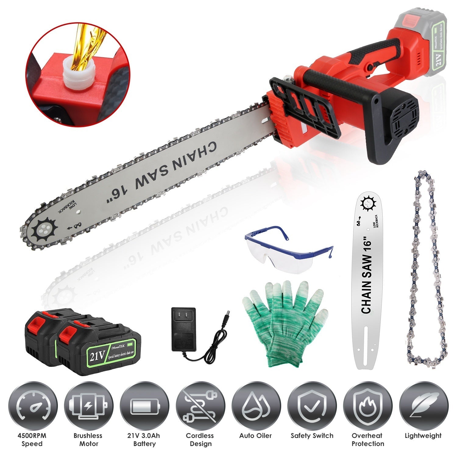 Scie Électrique Sans Fil 16 Pouces avec 2 Piles 21V et Chargeur - Allomarc.com