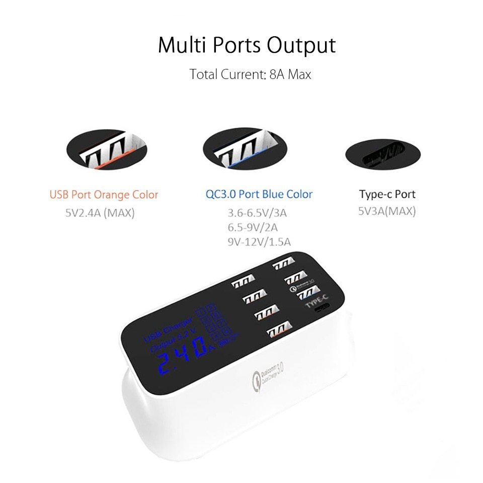 Station de Chargement USB Intelligent Quick Charge 3.0 à 8 Ports - Allomarc.com