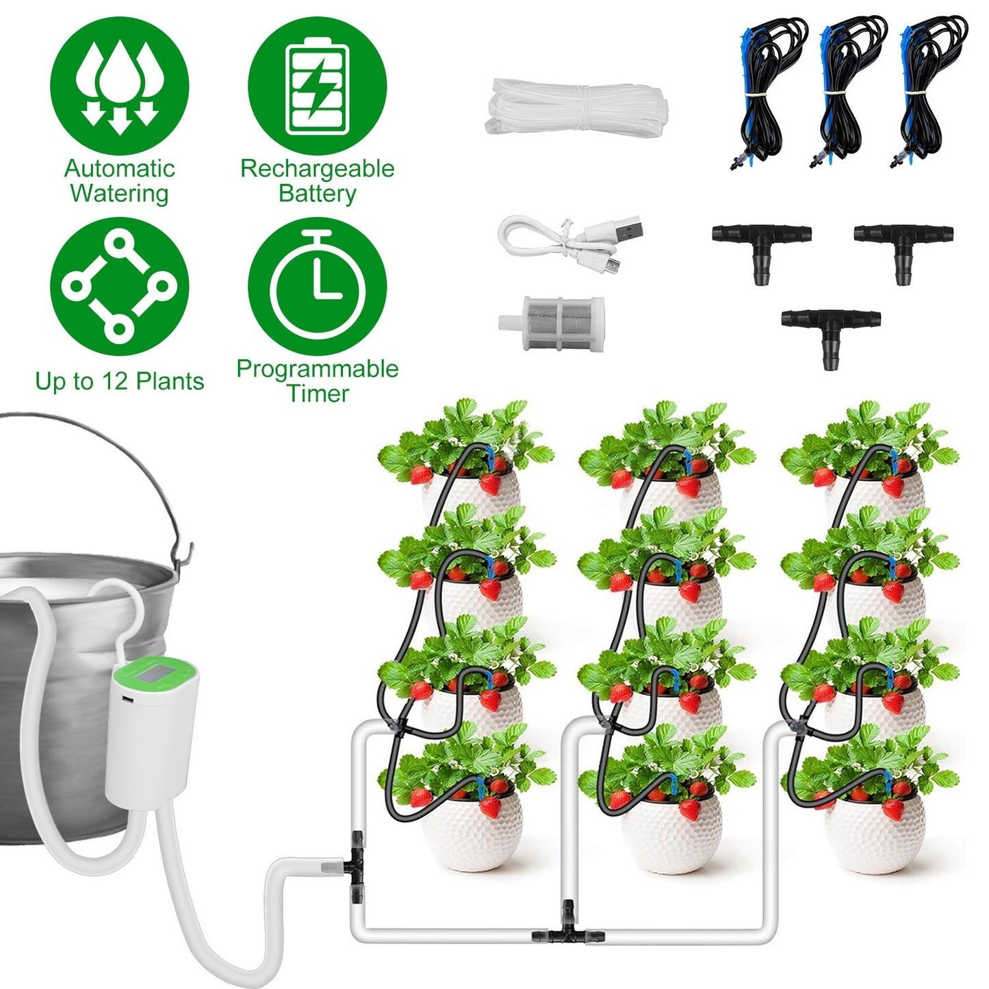 Système d'Arrosage Automatique avec Minuteur pour 12 Plantes - Allomarc.com