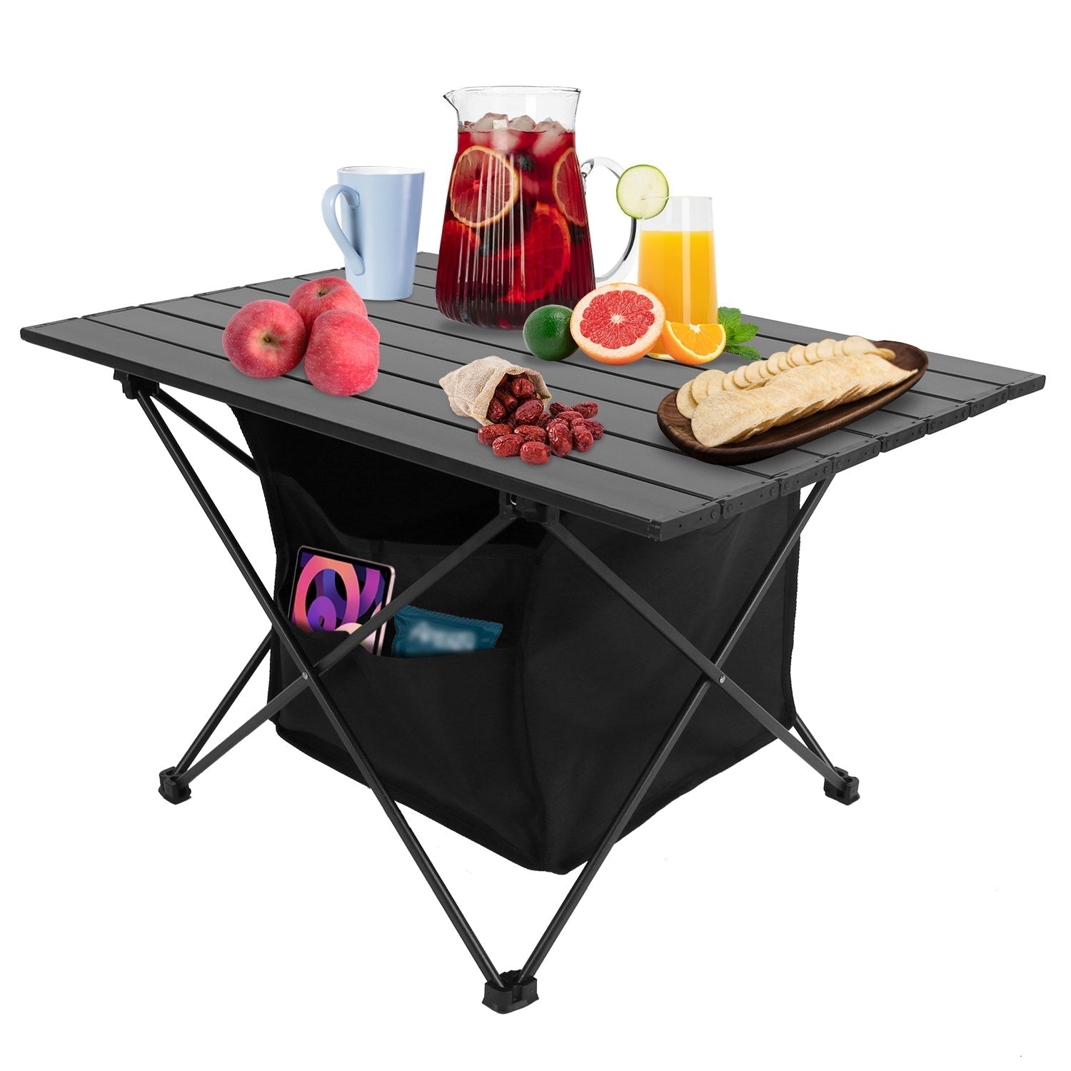 Table de Camping Pliable avec Panier de Rangement en Aluminium - Allomarc.com