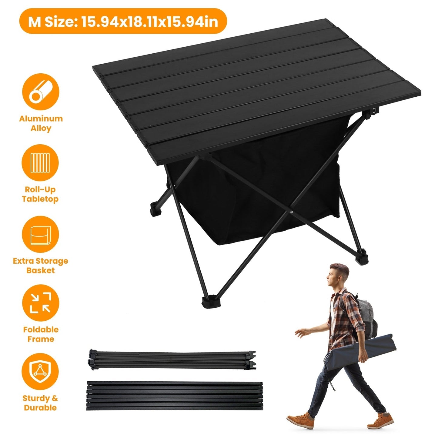 Table de Camping Pliable avec Panier de Rangement en Aluminium - Allomarc.com