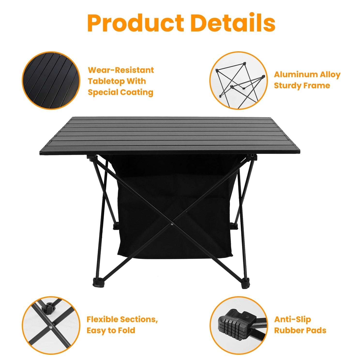 Table de Camping Pliable avec Panier de Rangement en Aluminium - Allomarc.com