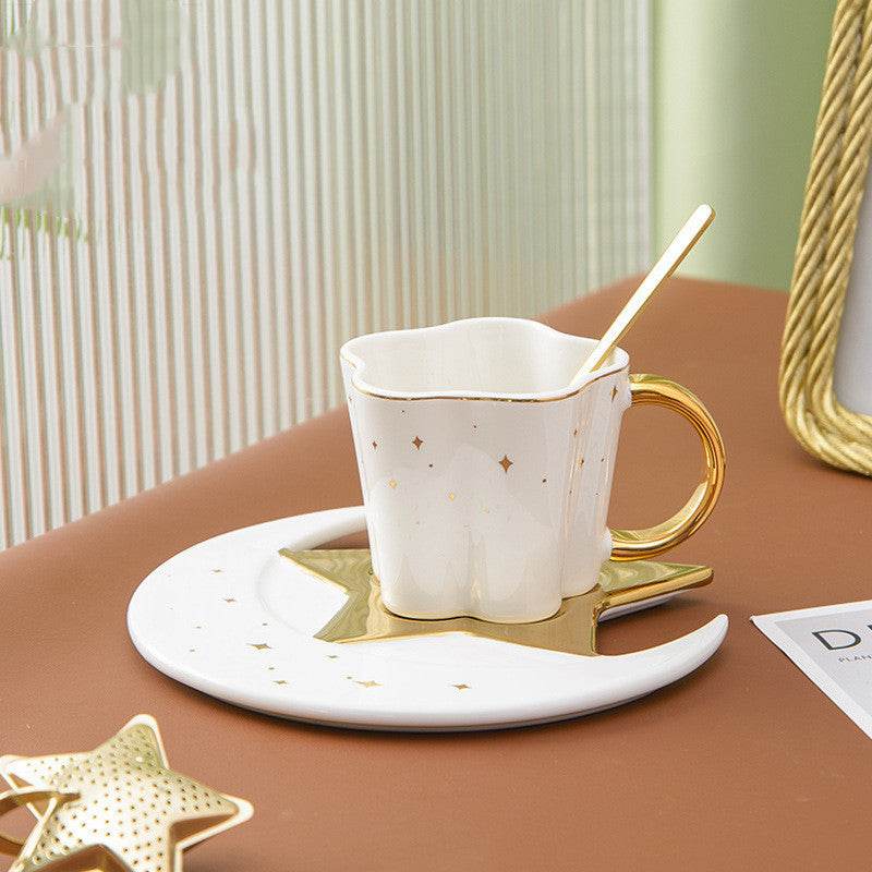 Tasse Céramique Créative avec Soucoupe Étoile et Lune - Allomarc.com