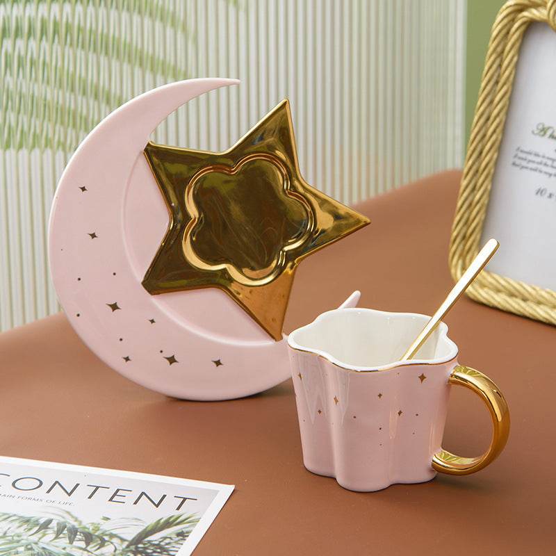 Tasse Céramique Créative avec Soucoupe Étoile et Lune - Allomarc.com
