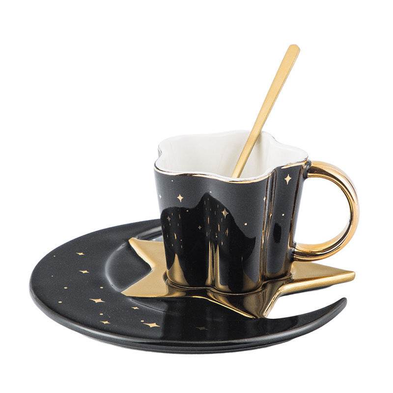 Tasse Céramique Créative avec Soucoupe Étoile et Lune - Allomarc.com