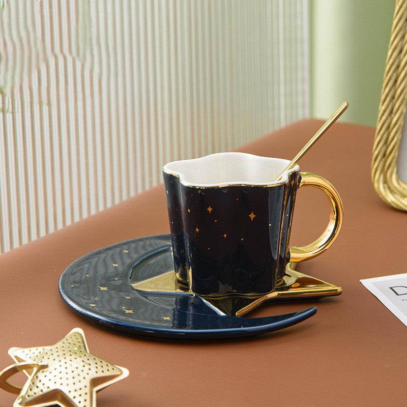 Tasse Céramique Créative avec Soucoupe Étoile et Lune - Allomarc.com
